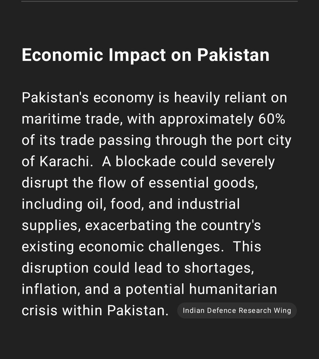 RayMayookh's tweet photo. India must initiate a naval blockade on Pakistan without delay. It's time to hit where it hurt— their economy and supply chains. Enough is enough. India will never tolerate terrorism or provocation. National security comes first.#PahalgamTerroristAttack 
#NavalBlockageForPakistan https://t.co/zO8581lnev