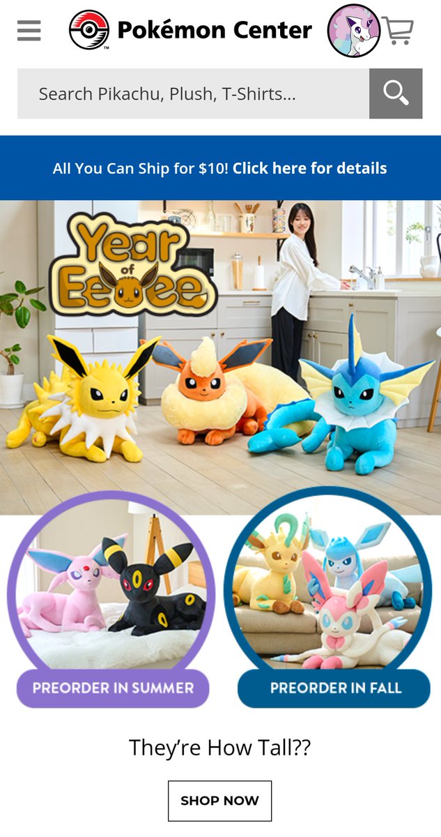 zannahroses's tweet photo. It looks like those life-sized eeveelution plushies are on the US and Canadian Pokémon center website now! And Sylveon can be pre-ordered in the fall!! I might be able to afford her after all 😭 https://t.co/ZOUCMn6UeB