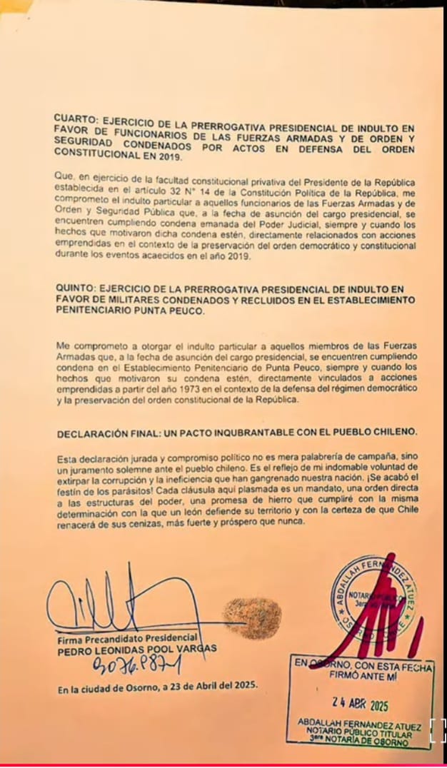 Aqui les dejo la carta firmada ante notario del Sr don PEDRO POOL VARGAS quien es candidato a presidente 2026 lo dijo , y lo cumplio