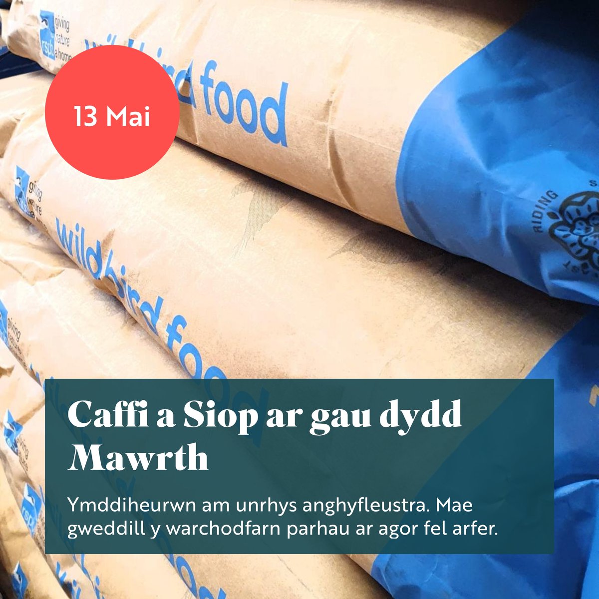 Our café and shop will be closed on Tuesday 13 May, due to staff training. The rest of the reserve remains open as usual.

Bydd ein caffi a'n siop ar gau ddydd Mawrth 13 Mai, oherwydd hyfforddiant staff. Mae gweddill y warchodfa yn parhau i fod ar agor fel arfer.