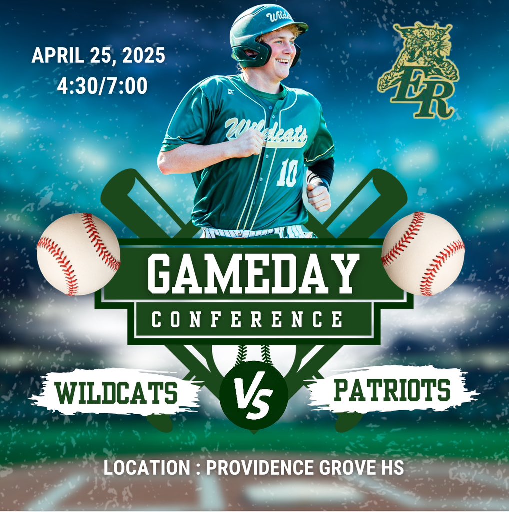 ‼️Conference Matchup‼️

Wildcats hit the road tonight as we travel to take on the Providence Grove Patriots!

🆚 Providence Grove HS
📍 5555 Mack Lineberry Rd Climax, NC 
📆 April 25th
⏰ First Pitch Scheduled for 4:30/7:00
⛅️ 73 Degrees
🎙️ <a href="/SportsToneNet/">SportsTone.net</a>