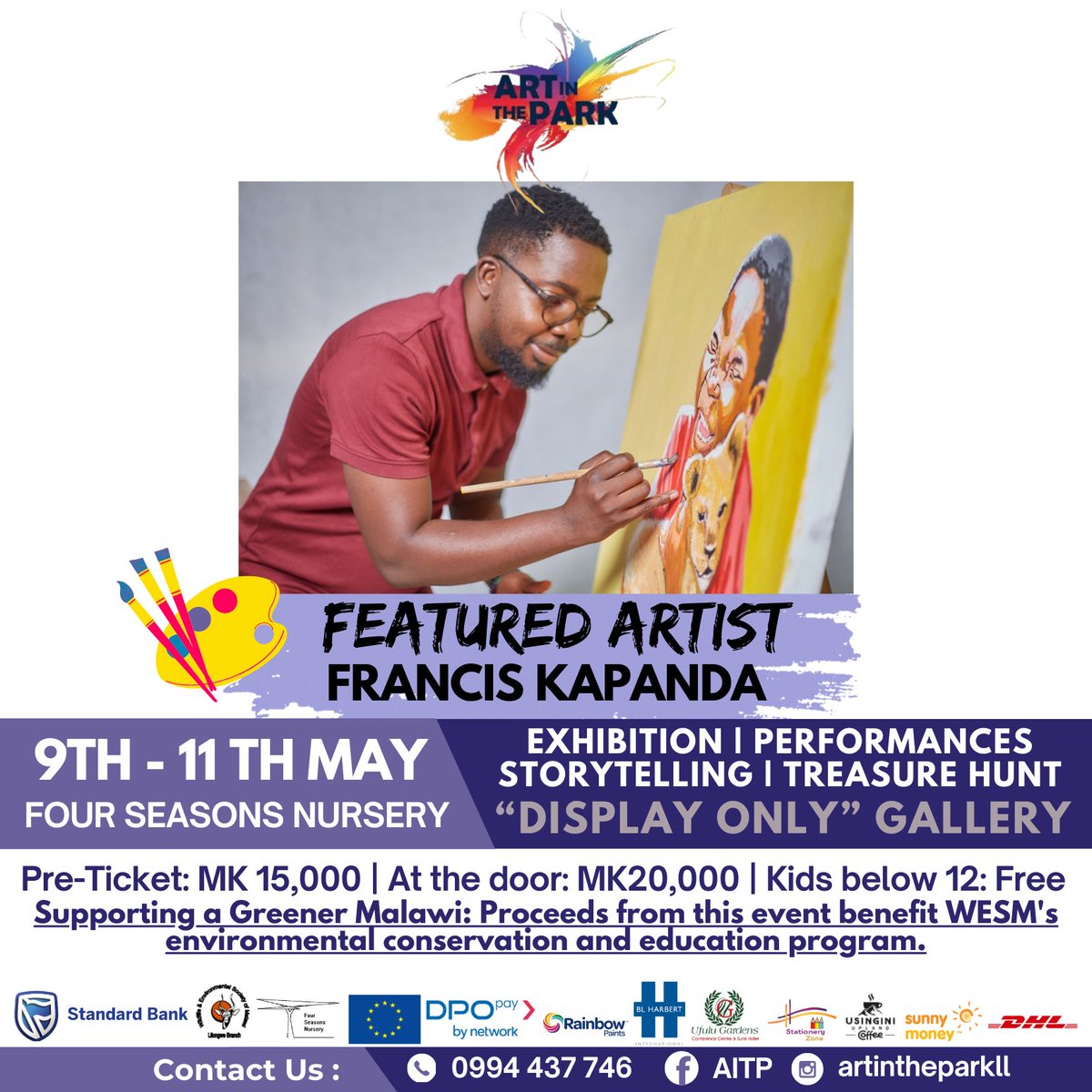 Francis Kapanda is one of the exhbitors at Art in the Park!

Grab your ticket here: portal.dpopay.com/dpopay-qr.php?…
*Kindly present your DPO payment confirmation (via email or SMS) at the gate for entry. 

#ArtInThePark2025 #Malawi'sPremierVisualArtsFest #ExperienceTheExtraordinary