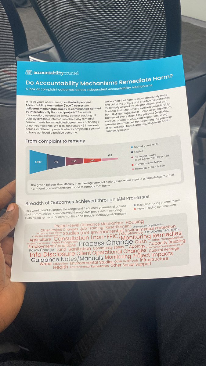Happening now at #WBGMeetings What do AIM Case outcomes tell us about IFIs’ commitment to remedy?  A look at complaint outcome across Independent Accountability Mechanisms? 

#SMCSO25