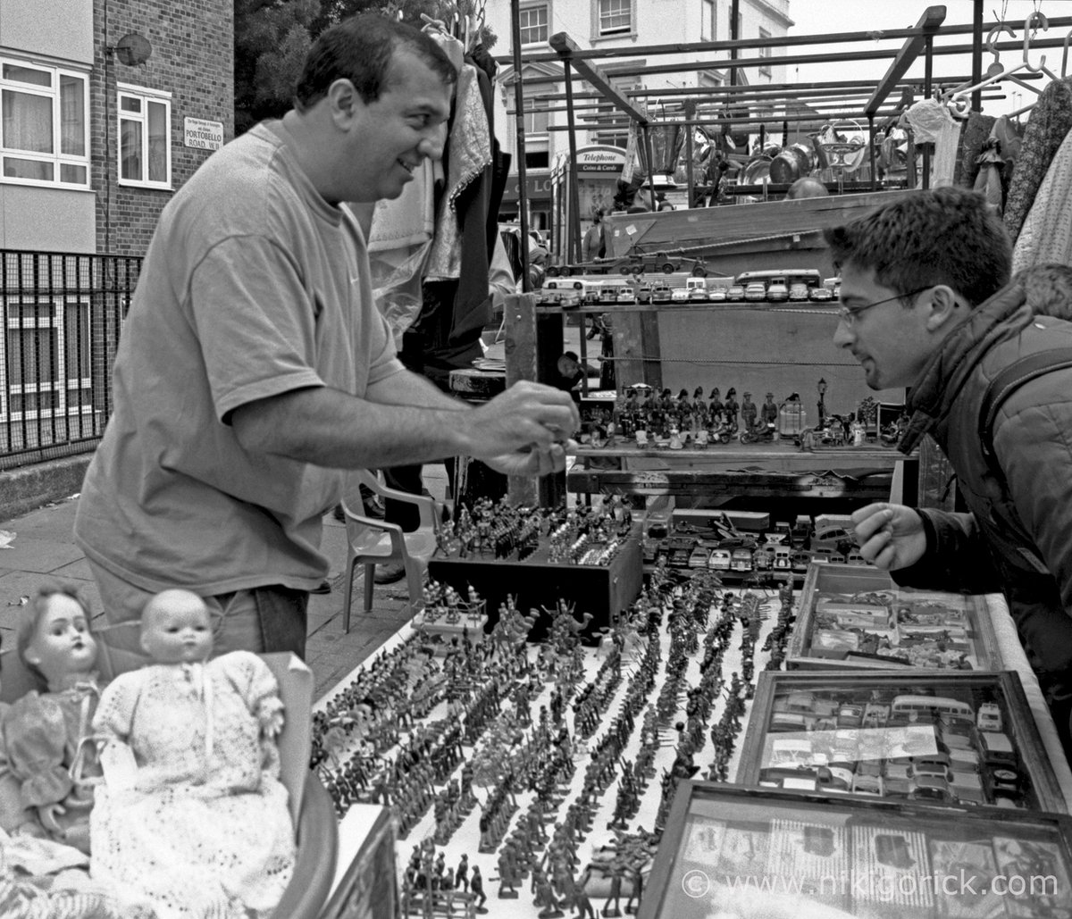 nikigorick's tweet image. #Portobello #Trader Many changes at the #market but 25 years on, great to see this #stallholder still doing a roaring trade - a little older but no less enthusiastic. 
#londonthenandnow #londonlife #photography #london #toys @Londonist @LDN_Museum @VanishedLondon