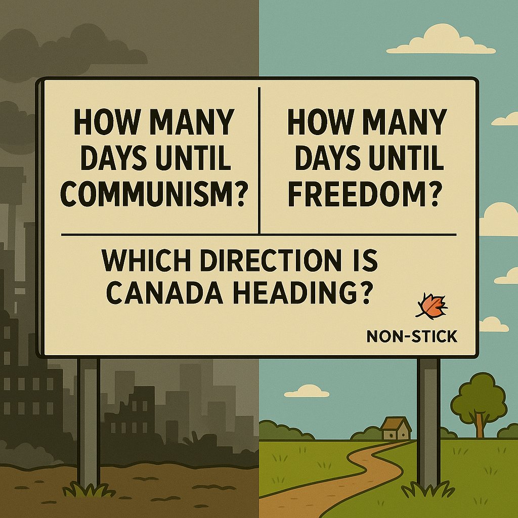 RealNonStick's tweet image. “Canada’s Countdown”
#NonStickSatire  
#CanadaOnTheEdge  
#FreedomOrControl  
#WokeNorth  
#MapleLineInTheSand  
#CountdownToCommunism  
#TrueNorthStrongOrSubmissive  
#WhichWayCanada  
#QuestionEverything  
#PresentedByNonStick