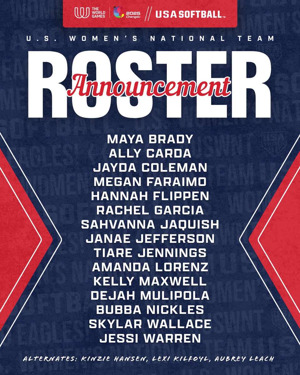 USA Softball (@usasoftball) on Twitter photo The moment we've ๐๐ก๐ก been waiting for! ๐
Check out the ๐ผ๐ณ๐ณ๐ถ๐ฐ๐ถ๐ฎ๐น ๐ฟ๐ผ๐๐๐ฒ๐ฟ for the <a href="/USASoftballWNT/">USA Softball Women's National Team ๐บ๐ธ</a> as they gear up for the World Games in Chengdu, China! ๐บ๐ธโจ
๐พ๐ก๐๐๐ ๐ฉ๐๐ ๐ก๐๐ฃ๐ to read more ยป go.usasoftball.com/25wnt
#USWNT | #USASoftball The moment we've ๐๐ก๐ก been waiting for! ๐
Check out the ๐ผ๐ณ๐ณ๐ถ๐ฐ๐ถ๐ฎ๐น ๐ฟ๐ผ๐๐๐ฒ๐ฟ for the <a href="/USASoftballWNT/">USA Softball Women's National Team ๐บ๐ธ</a> as they gear up for the World Games in Chengdu, China! ๐บ๐ธโจ
๐พ๐ก๐๐๐ ๐ฉ๐๐ ๐ก๐๐ฃ๐ to read more ยป go.usasoftball.com/25wnt
#USWNT | #USASoftball