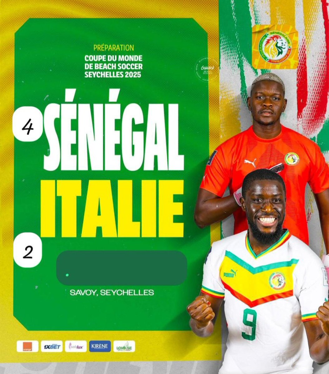 totalsport221's tweet photo. Préparation Coupe du Monde de Beach Soccer, le Senegal a battu  l’Italie en amical à Savoy aux Seychelles par (4-2)

#SENITA | #FriendlyGame 🏖️⚽️ https://t.co/pEClNIopqA
