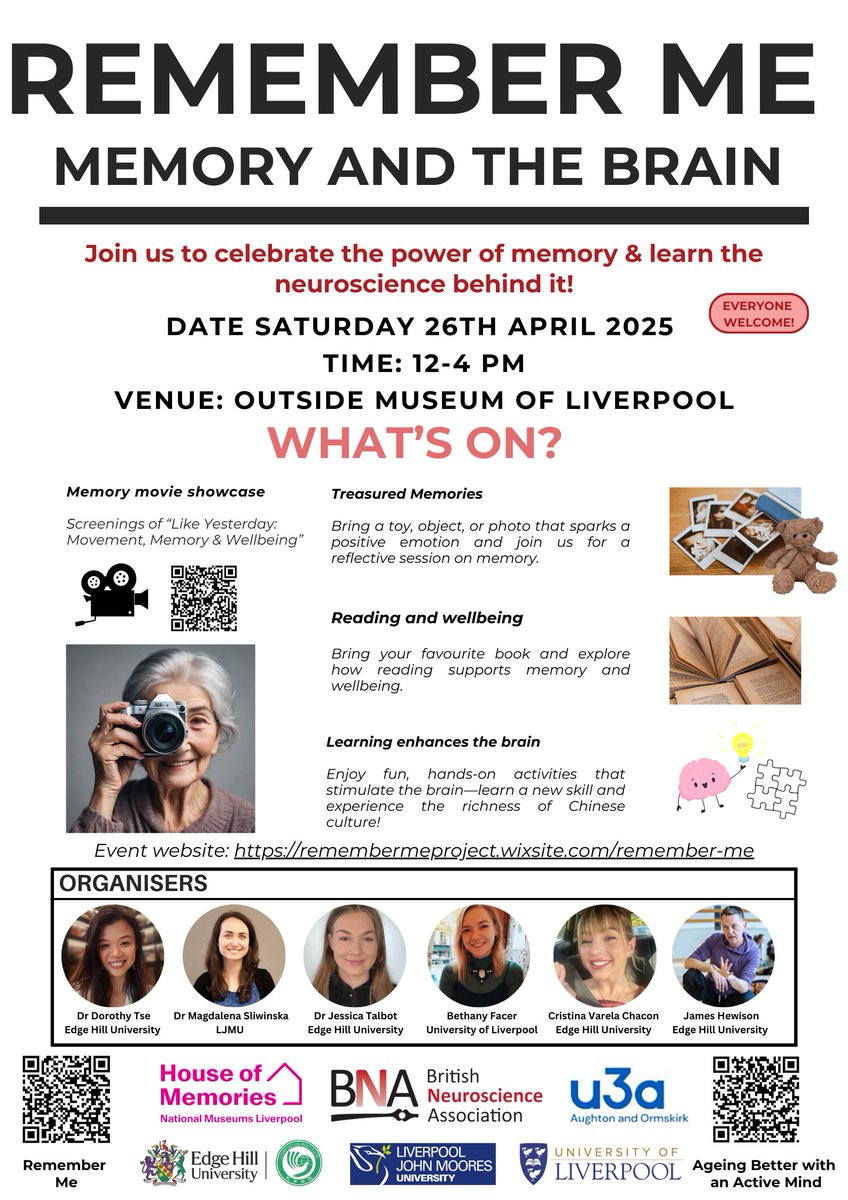 Tse Dorothy (@tsedorothylab) on Twitter photo 🧠Interested in #memory & the #brain?
Join us tomorrow in Liverpool for Remember Me: Memory and the Brain! #BNA2025 <a href="/BritishNeuro/">British Neuroscience Association</a>
📽️Film screening - childhood memories
💡Fun activities
📕🧸Share memories inspired by books & toys
remembermeproject.wixsite.com/remember-me
#neuroscience 🧠Interested in #memory & the #brain?
Join us tomorrow in Liverpool for Remember Me: Memory and the Brain! #BNA2025 <a href="/BritishNeuro/">British Neuroscience Association</a>
📽️Film screening - childhood memories
💡Fun activities
📕🧸Share memories inspired by books & toys
remembermeproject.wixsite.com/remember-me
#neuroscience