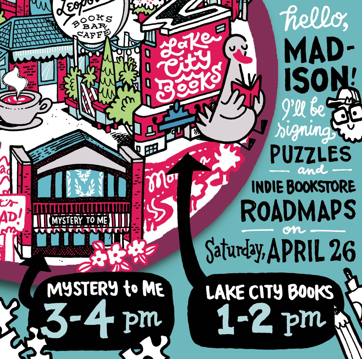 See you tomorrow, Madison!

Saturday, April 26

1-2pm: Lake City Books
3-4pm: Mystery to Me Books