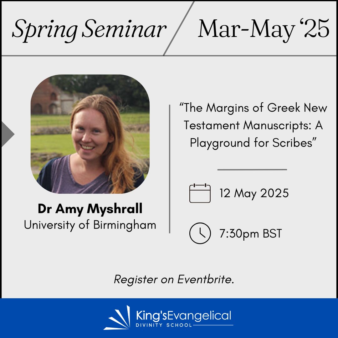 How did ancient scribes interact with the New Testament?

Learn more at our next Spring Seminar! Dr Amy Myshrall will deliver a presentation entitled, “The Margins of Greek New Testament Manuscripts: A Playground for Scribes.”

Register here: eventbrite.co.uk/e/129782445086…