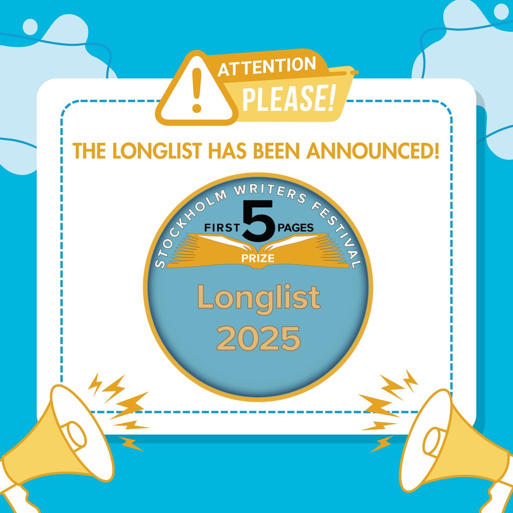Drum roll please...it's what we've been waiting for since January 1: The announcement of the First 5 Pages Prize Long List!!

We received 1,164 submissions, a record-breaking number. It was our privilege to read every word. 

Check out the full list: stockholmwritersfestival.com/longlist-2025