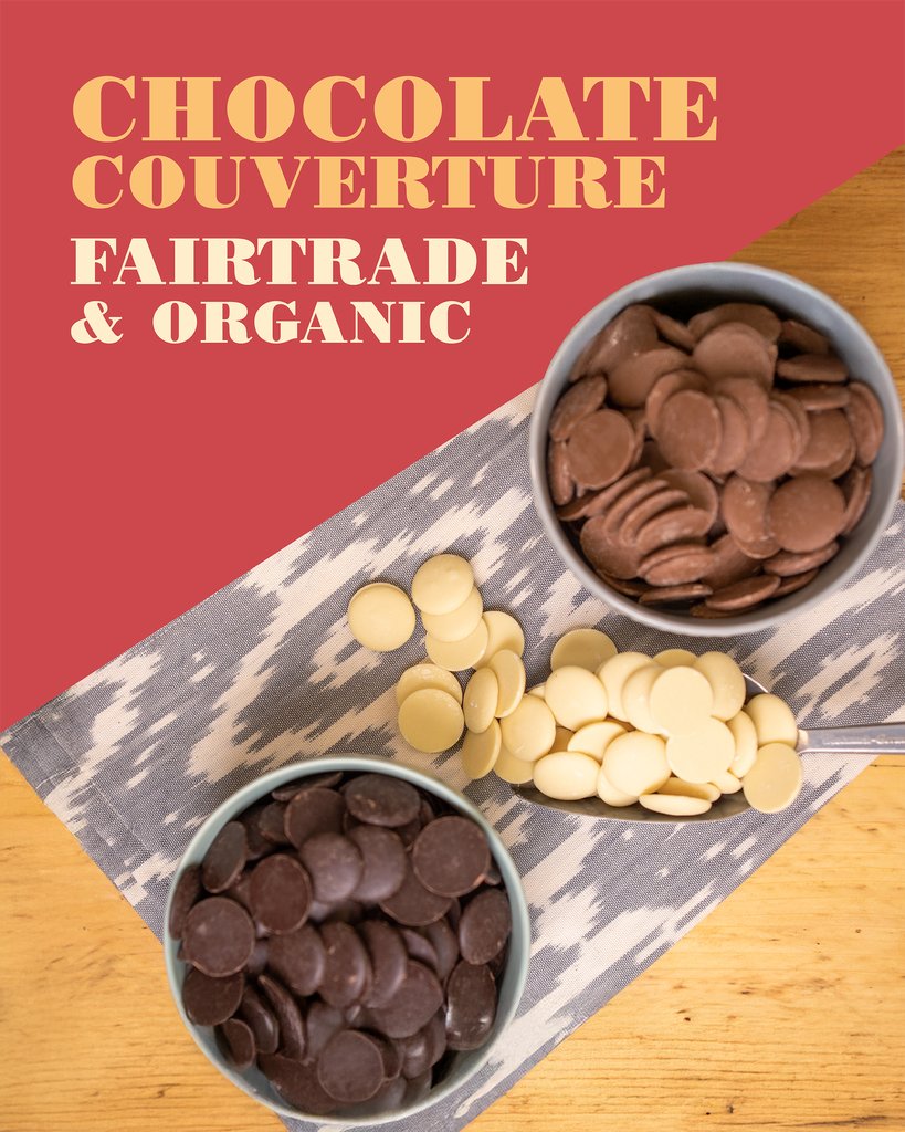 Our Fairtrade &amp; organic couverture chocolate is perfect for melting, moulding, baking or snacking straight from the bag (no judgment here 👀).

🌍 Always ethically sourced
🌱 Always palm oil-free
💙 Always ridiculously delicious