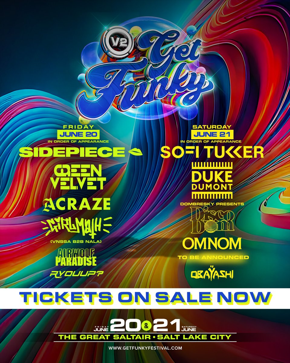 GetFunkySLC's tweet photo. The groove is officially unlocked! Get Funky Festival is on sale! 🪩💫

Lock in your ticket using the payment plan or secure your weekend or single day pass NOW! 👀

#GetFunky Tickets → https://t.co/35l6cYFBIE https://t.co/qBEFeUUPhP