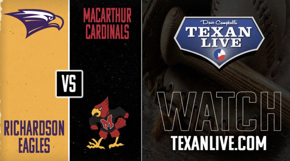 Champion Sports Radio (@championsports) on Twitter photo Tonight is the regular season finale as <a href="/macarthurbball/">MacArthur Baseball</a> hosts <a href="/rtxbaseball/">Richardson HS Baseball</a>! If you can’t be there, watch with us on <a href="/Texan_Live/">Dave Campbell’s Texan Live - Texanlive.com</a>!
⚾️7-6A
⏰7:30PM
📍MacArthur Baseball Field
🎙️<a href="/Shanahman/">Brandon Shanahan</a> & Alyssa DeLeon
📺 texanlive.com/video/67ffcaa1… Tonight is the regular season finale as <a href="/macarthurbball/">MacArthur Baseball</a> hosts <a href="/rtxbaseball/">Richardson HS Baseball</a>! If you can’t be there, watch with us on <a href="/Texan_Live/">Dave Campbell’s Texan Live - Texanlive.com</a>!
⚾️7-6A
⏰7:30PM
📍MacArthur Baseball Field
🎙️<a href="/Shanahman/">Brandon Shanahan</a> & Alyssa DeLeon
📺 texanlive.com/video/67ffcaa1…
