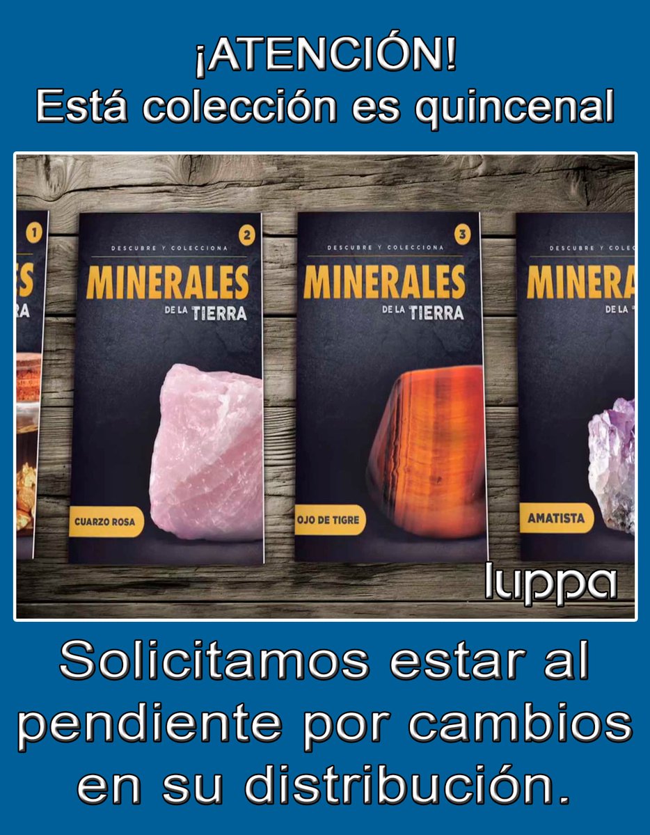distribuidoejeo's tweet photo. No olviden que los ajustes constantes de las editoriales hacen que muchas de las colecciones sean quincenales
Hasta nuevo aviso, se mantendrá la distribución de está colección de está forma
#DistribuidoraEjeo #Luppa #Minerales #Tierra #Piedras #Preciosas https://t.co/fU3S2oqwi6