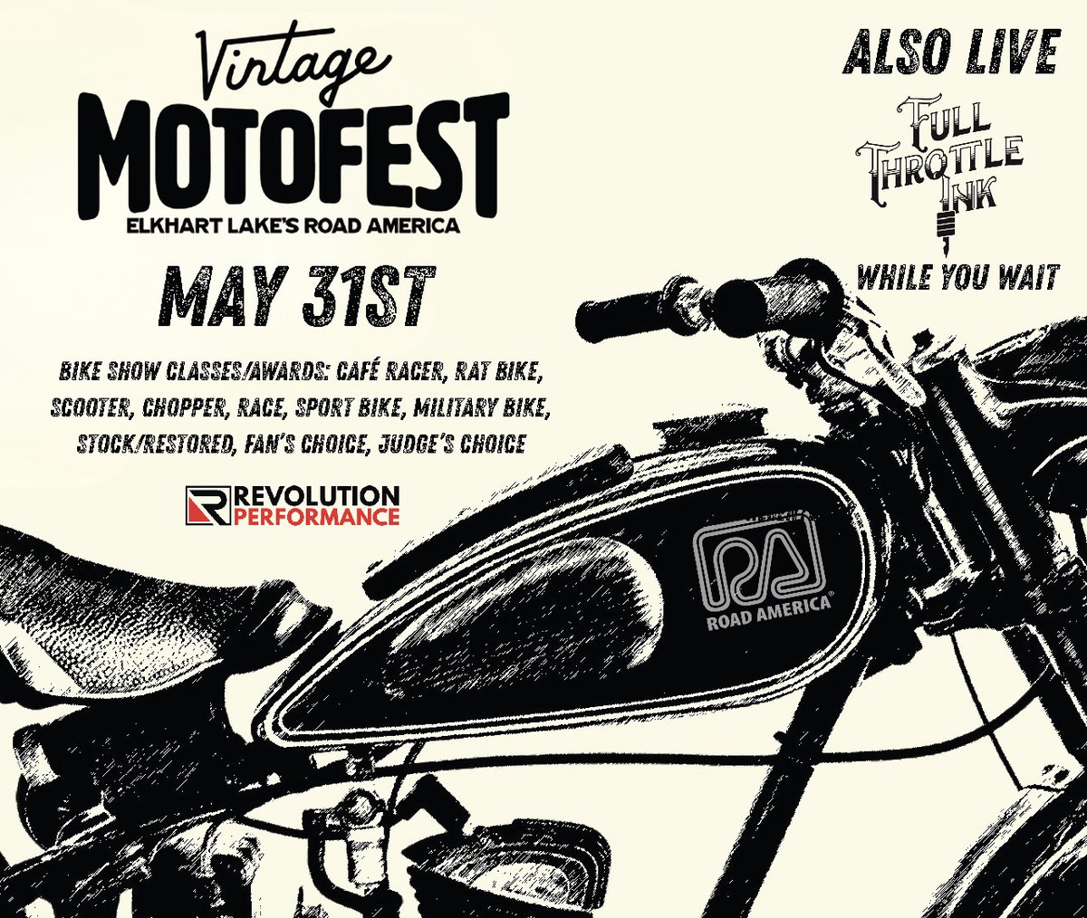 Big news for Vintage MotoFest! You can now get 'inked' right at the event.  Full Throttle Ink will be on-site Saturday, May 31, offering tattoo  services all day long. Ride in. Enter, image size:1200x1014
