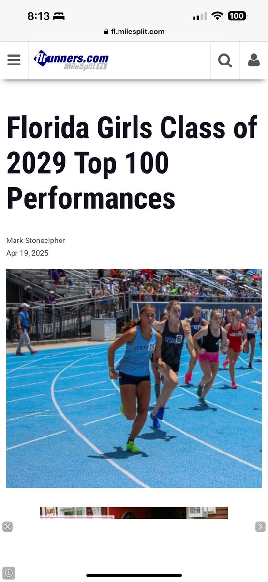 MaggieRose_20's tweet image. Excited to share that I was listed in the Florida Girls Class of 2029 Top 100 Performances in the 800m! Can’t wait for next season! Next week my 4x400 team competes at Regionals. Go Jags!