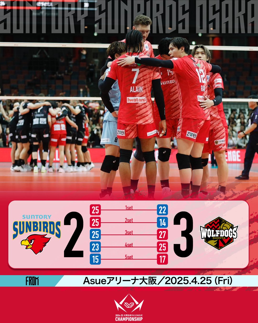 Suntory Sunbirds (20-6) defeated JTEKT Stings (17-11) in