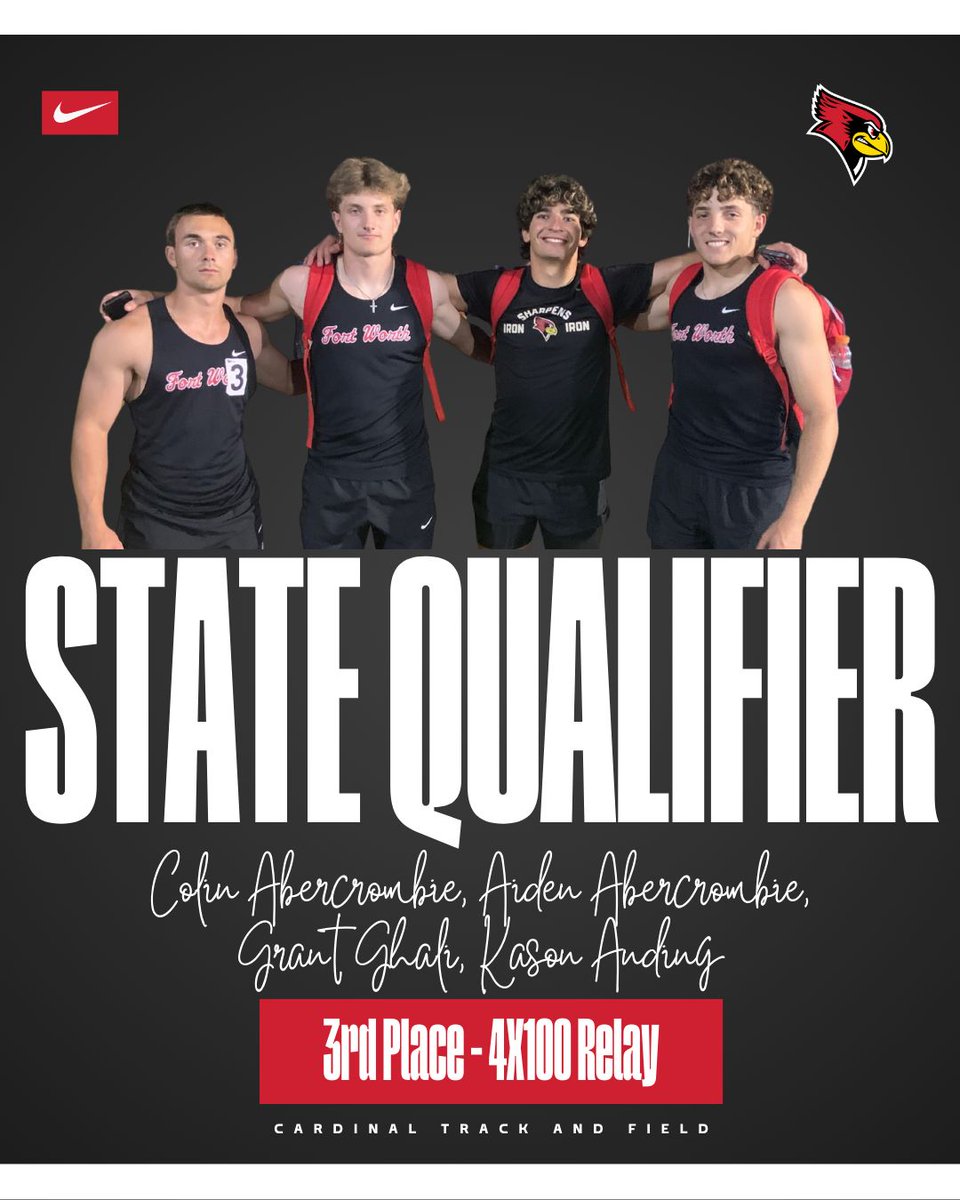 STATE QUALIFIER - Colin Abercrombie, Aiden Abercrombie, Grant Ghali, Kason Anding - 3rd Place - 4x100 Relay