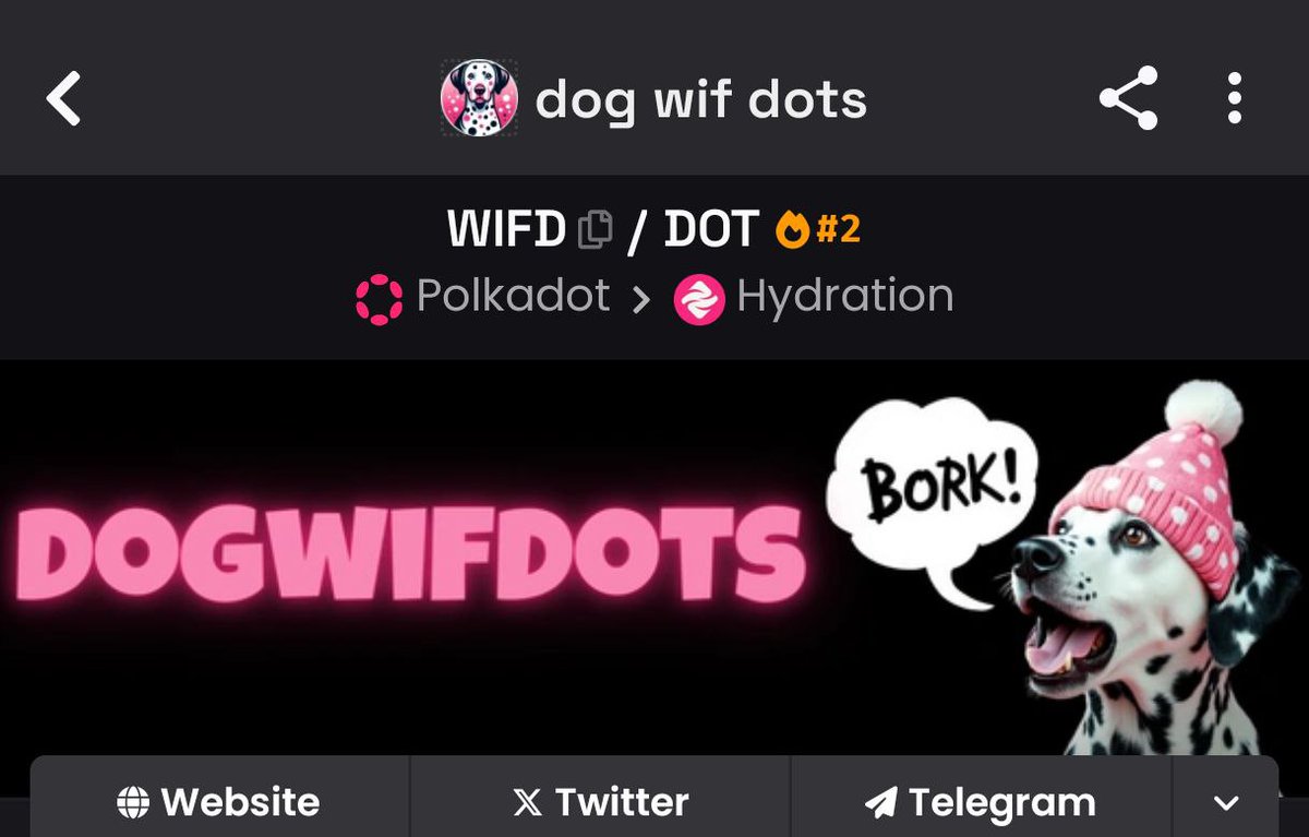 dogwifdots's tweet image. Awoof, $WIFD #2 trending Polkadot asset! 🐶🔥