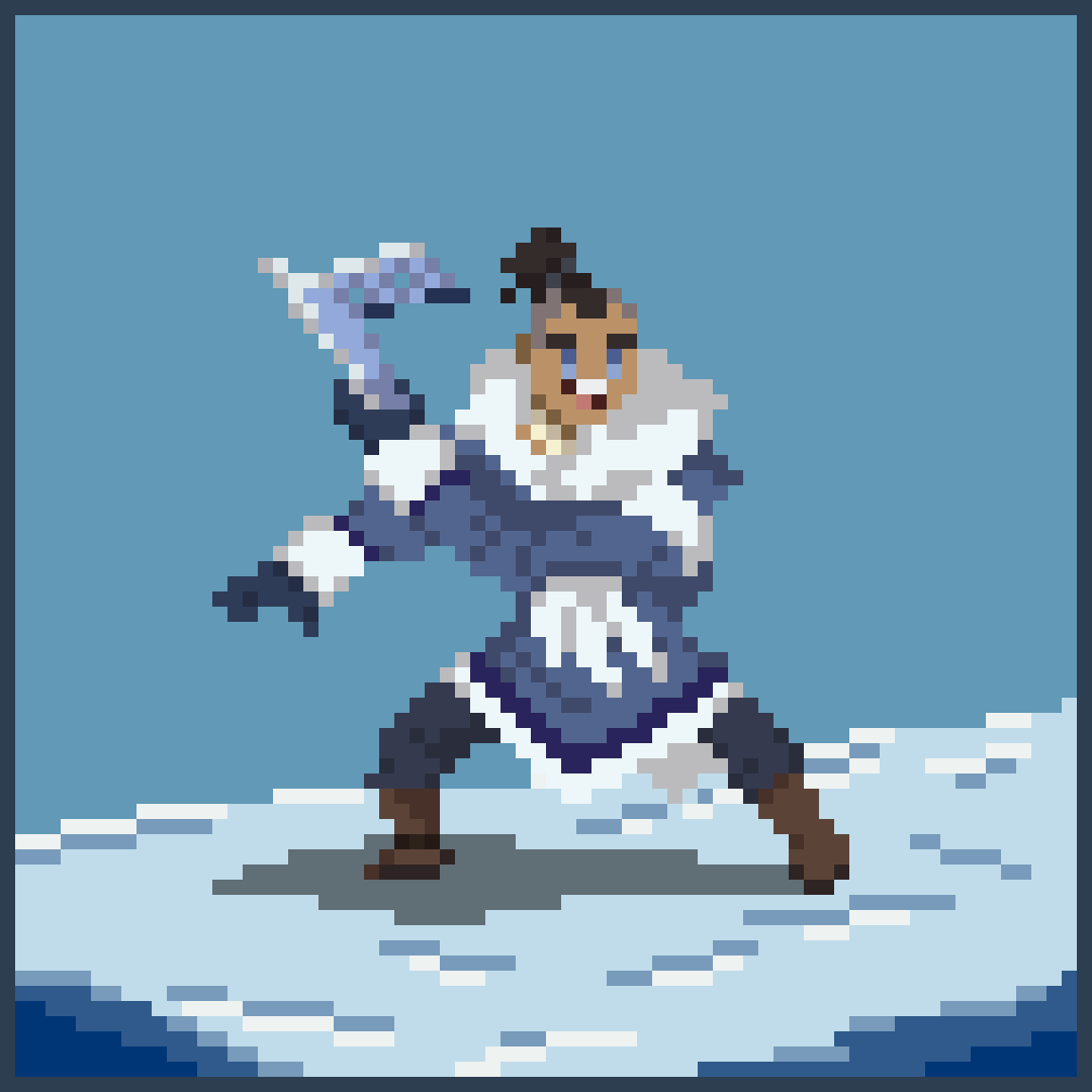 Yahlir's tweet photo. Here’s Sokka, wrapping up the core Team Avatar lineup — plus a second pose from THAT scene… 👀

#avatarthelastairbender #sokka  #atla #avatarfanart #watertribe #teamavatar #pixelart #ドット絵 https://t.co/VNgMPiJHg8