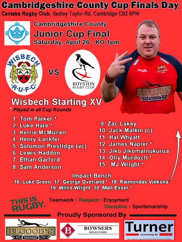Wisbech Rugby Club (@wisbechrugby) on Twitter photo The season finishes with a Cup Final against <a href="/RoystonRUFC/">Royston Rugby Club</a>
Please note that KO is 1:00.
The <a href="/cantabsrugby/">Cantabrigian Rugby</a> beer festival opens at 12:00. The season finishes with a Cup Final against <a href="/RoystonRUFC/">Royston Rugby Club</a>
Please note that KO is 1:00.
The <a href="/cantabsrugby/">Cantabrigian Rugby</a> beer festival opens at 12:00.