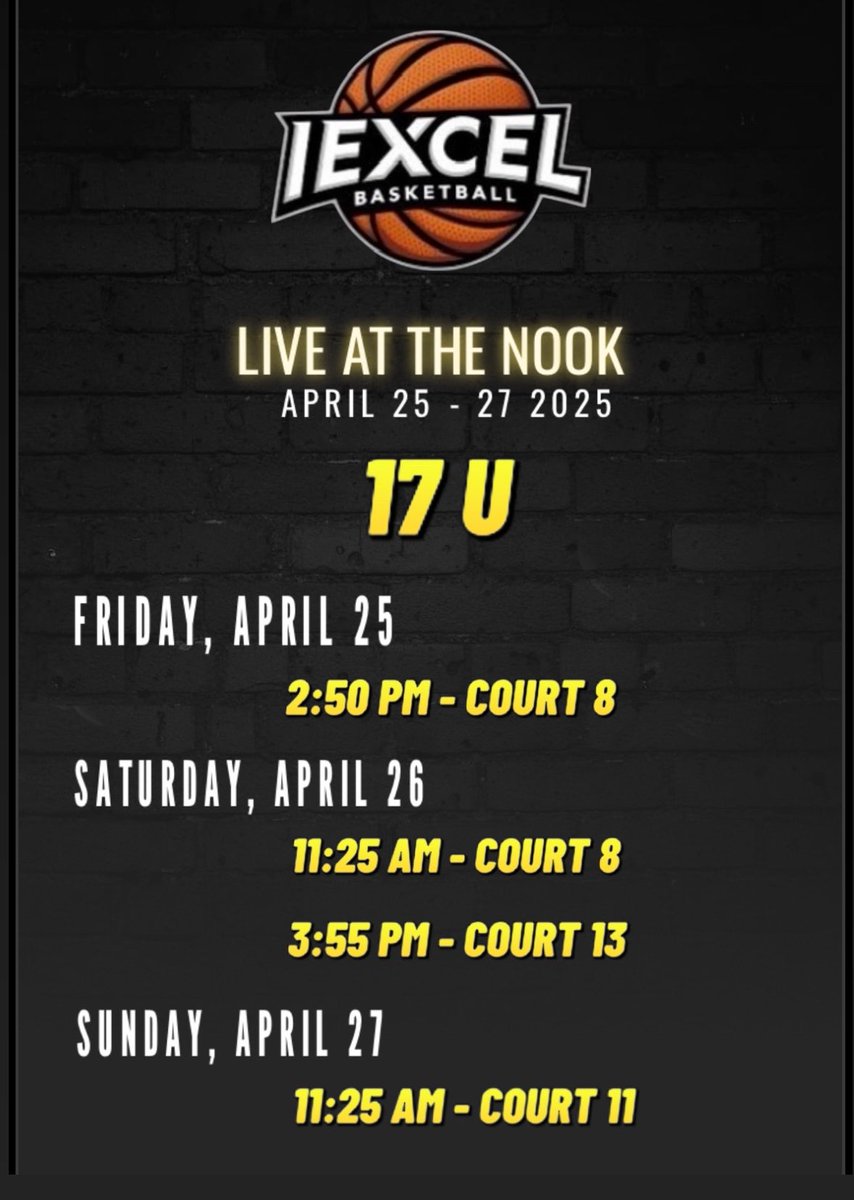 READY SET GO!! 

IExcel 17U schedule for this weekend @ Live at the Nook <a href="/CoachWalter2865/">Coach Walter Welsh</a>