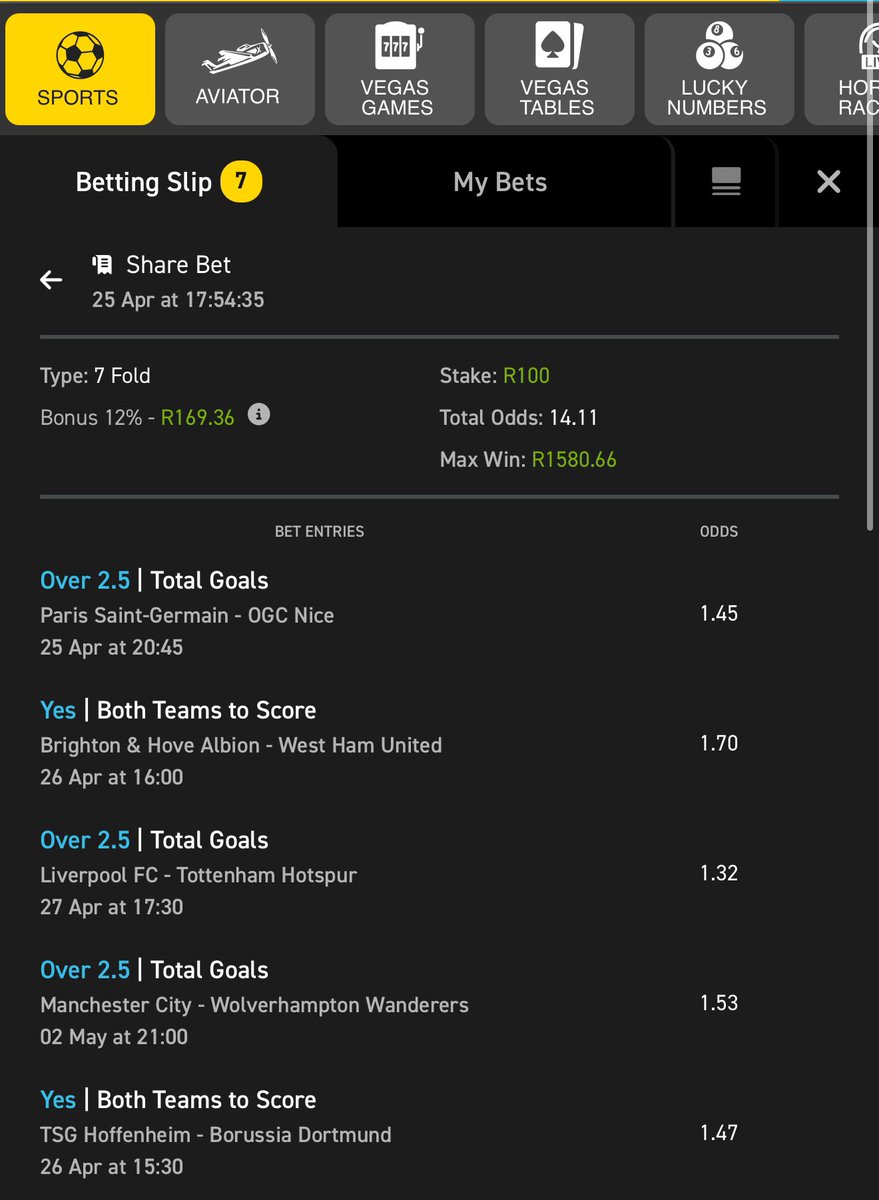 4/5 | 14 odds on <a href="/Easybet_SA/">Easybet South Africa</a> 

🔑 Bet slip code 👉🏽 03-191751

Copy my bet slip here: easybet.co.za/sports?bookedB…

Not yet on Easybet? 

Sign up using my promo code
👉🏽 GURRU50 to get a R50 Sign up bonus + 25 bonus spins 

Join here 👉🏽 ebpartners.click/o/C3eXSx 

18 + | T&amp;CS Apply