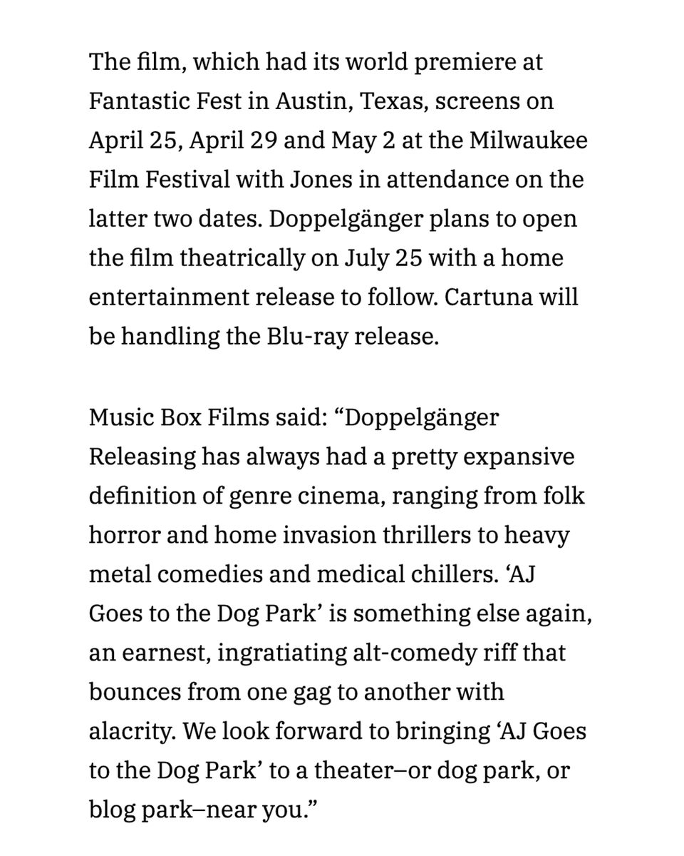 tobytobyjones's tweet image. AJ Goes to the Dog Park coming soon courtesy of the heroes at @DGReleasing @musicboxfilms , with a blu-ray release by @CartunaTV !