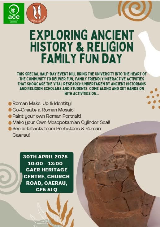 Dave 💙 (@sharewyatt) on Twitter photo Next week! Exploring Ancient History & Religion Family Fun Day <a href="/CAERHeritage/">CAER Heritage</a> Centre. Both subjects are sadly facing closure at Cardiff, this event will highlight the incredible significance of ancient history & religious studies for communities ❤️ <a href="/FlintDibble/">Flint Dibble 🍖🏺</a> <a href="/ltotelin/">Laurence Totelin</a> Next week! Exploring Ancient History & Religion Family Fun Day <a href="/CAERHeritage/">CAER Heritage</a> Centre. Both subjects are sadly facing closure at Cardiff, this event will highlight the incredible significance of ancient history & religious studies for communities ❤️ <a href="/FlintDibble/">Flint Dibble 🍖🏺</a> <a href="/ltotelin/">Laurence Totelin</a>