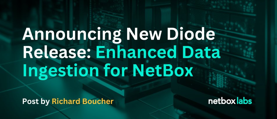 NetBoxLabs's tweet image. Announcing a major new release of Diode for NetBox. This update expands object support, integrates custom fields, and adds branching compatibility to simplify network data imports while enhancing security.

Learn more: hubs.ly/Q03jWHjb0