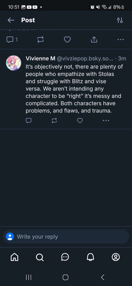 Vivziepop disregarding a rape victim’s criticism through Stolas’s treatment of Blitz by saying it’s a “bad faith” take: #HelluvaBoss