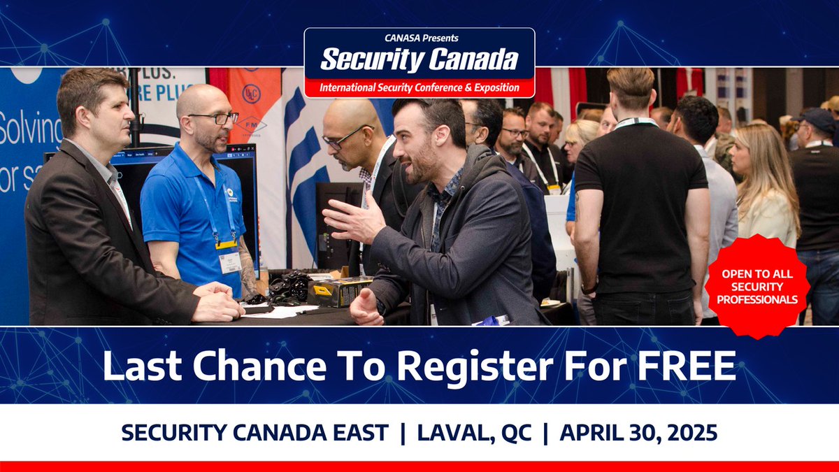 Free registration for #SecurityCanada East ends TODAY! Don't miss the largest security show in Quebec. This is your chance to network with top professionals, discover the latest trends, and advance your business. Register today to secure your spot: bit.ly/4hG4F5Y