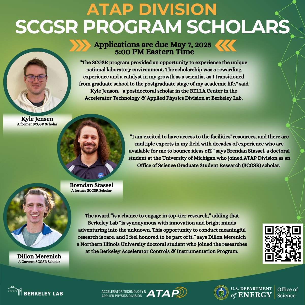 LBNLatap's tweet image. Attn: Graduate Students! Deadline is May 7th. Check out exciting opportunities for paid internships under the @DOEscience SCGSR program, and come join our team to work with us on cutting-edge #ParticleAccelerator research.
@BerkeleyLab @ENERGY
science.osti.gov/wdts/scgsr