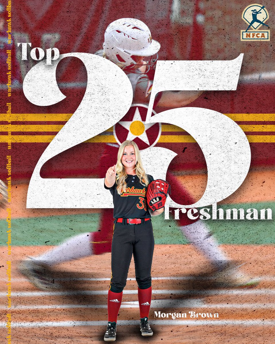 𝐍𝐅𝐂𝐀 𝐅𝐫𝐞𝐬𝐡𝐦𝐚𝐧 𝐨𝐟 𝐭𝐡𝐞 𝐘𝐞𝐚𝐫 𝐓𝐨𝐩 𝟐𝟓⭐️

Presenting Morgan Brown, the first Warhawk to be named to the <a href="/NFCAorg/">National Fastpitch Coaches Association</a> Freshman of the Year Top 25‼️

🔗: bit.ly/3S6zVje
