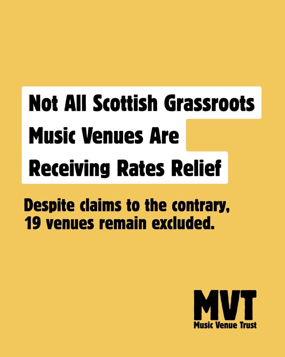 The Excluded.Scot taxpayers know exactly how unfair things can be!

We stand with the 19 grassroots music venues in #Scotland that are currently not receiving rates relief.
We hope the Scottish Government will see sense and quickly rectify the situation. 

This is