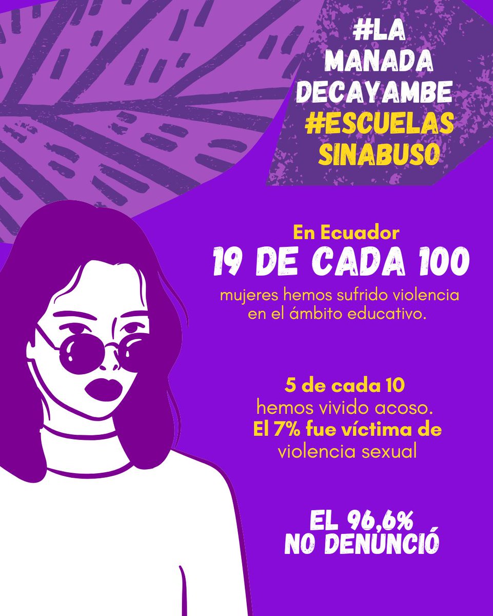 #LaManadaDeCayambe es un caso que refleja lo desprotegidas que estamos por el sistema educativo. A pesar de tener boletas de auxilio, las chicas siguen enfrentándose a sus abusadores en los espacios del colegio. ¡Hasta cuando las escuelas van a ser cómplices de la violencia!