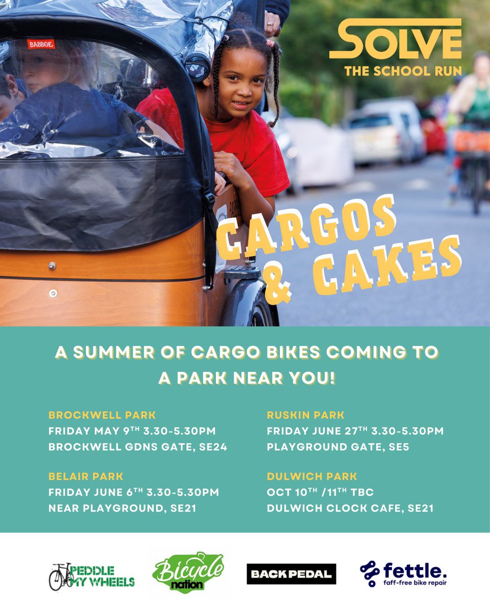 Summer is here and so could be that cargo bike you’ve been waiting for…

Interested in beating the traffic on the school run?

Join us at one of our after-school sessions to find out more about cargo bike options to suit all budgets. 

Kicking off 9th May in Brockwell park!.