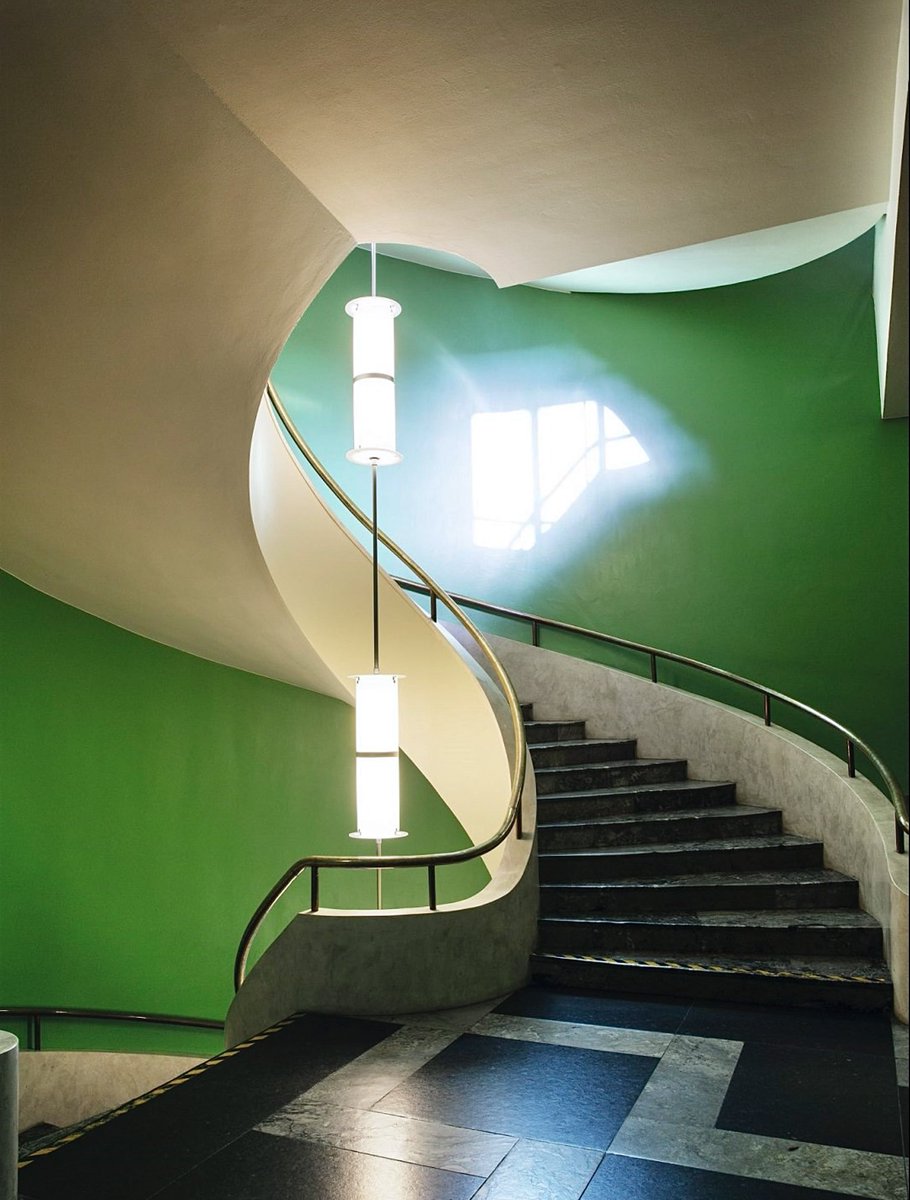 GREEN - INTERIOR STAIRWELL at The University of Oslo's Blindern campus, Nedre Blinderen, Oslo, Norway 🇳🇴 
Pharmacy building, 1932
Architects: Finn Bryn and Johan Fredrik Ellefsen
Style: Functionalism
(Photos courtesy of: skyscrapercity com; credit to the original photographer)