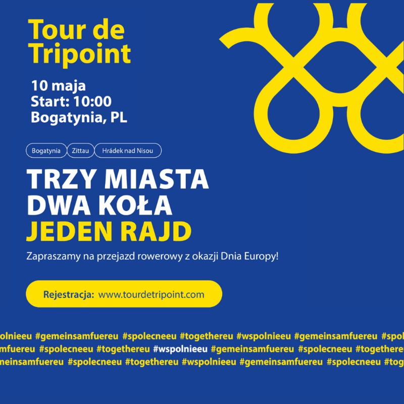 EUinWroclaw's tweet photo. Trzy miasta, dwa koła, jeden rajd! Wraz z @Europarl_PL zapraszamy 10 maja na Trójstyk🇨🇿🇩🇪🇵🇱 na #TourDeTripoint - wyjątkowy rajd rowerowy na styku trzech granic. Startujemy o godz. 10:00 w Bogatyni! 

↓ Szczegóły na naszej stronie

#wspolnieeu 🇪🇺