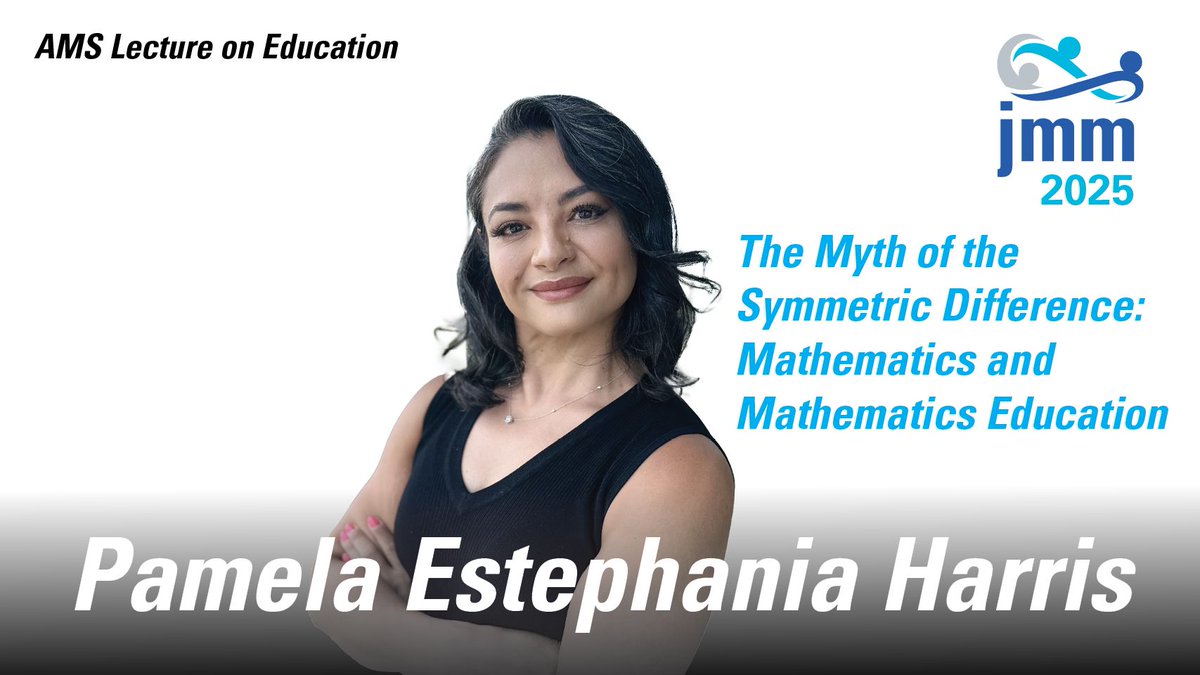 Joint Mathematics Meetings (@jointmath) on Twitter photo Video for this weekend: Pamela Estephania Harris @uwm gives the <a href="/amermathsoc/">American Mathematical Society</a> Lecture on Education at #JMM2025. This lecture is on "The Myth of the Symmetric Difference: Mathematics and Mathematics Education."
Watch: buff.ly/AISSJGO Video for this weekend: Pamela Estephania Harris @uwm gives the <a href="/amermathsoc/">American Mathematical Society</a> Lecture on Education at #JMM2025. This lecture is on "The Myth of the Symmetric Difference: Mathematics and Mathematics Education."
Watch: buff.ly/AISSJGO