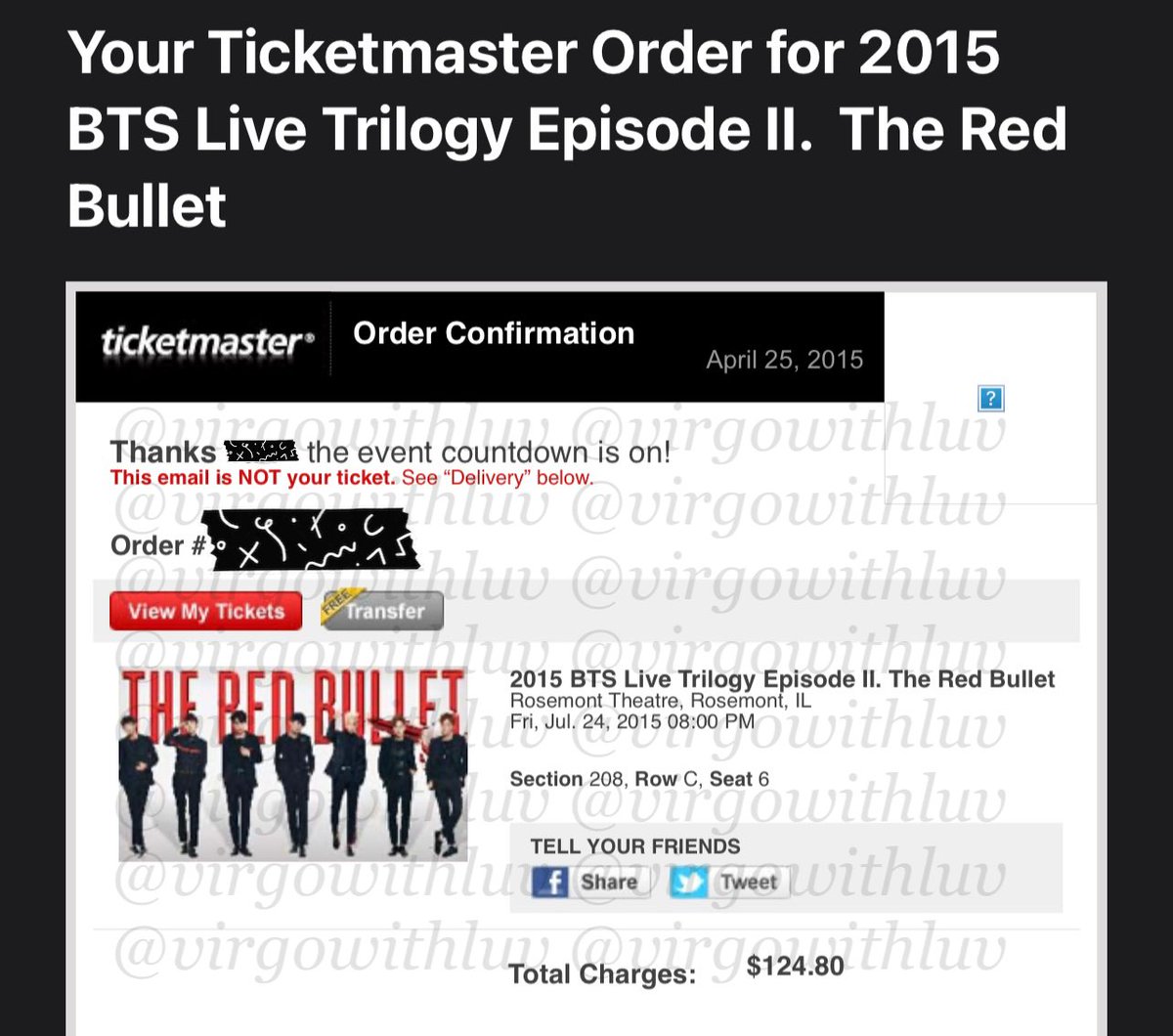 virgowithluv's tweet photo. ten years ago today i bought my ticket for bts’ first world tour, “the red bullet” 🥺♥️
#theredbullet #bts https://t.co/JbuHIV96mL