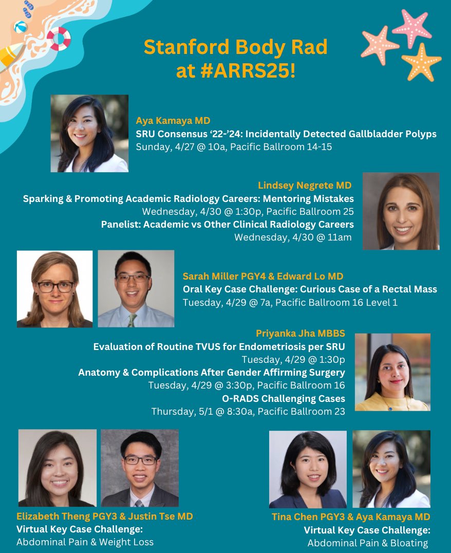 Stanford Body Imaging (@stanfordbodyrad) on Twitter photo We can’t wait to see you at #ARRS25! ⛱️
<a href="/StanfordBodyRad/">Stanford Body Imaging</a> has some excellent talks coming your way! <a href="/ARRS_Radiology/">ARRS</a>
<a href="/ayakamaya/">Aya Kamaya, MD</a> <a href="/PriyankaJhaMD/">Priyanka Jha</a> <a href="/JustinTseMDRad/">JustinTseMDRadiology</a> <a href="/LindseymarieMD/">Lindsey Negrete MD</a> <a href="/StanfordRadPD/">StanfordRadiologyPD</a> We can’t wait to see you at #ARRS25! ⛱️
<a href="/StanfordBodyRad/">Stanford Body Imaging</a> has some excellent talks coming your way! <a href="/ARRS_Radiology/">ARRS</a>
<a href="/ayakamaya/">Aya Kamaya, MD</a> <a href="/PriyankaJhaMD/">Priyanka Jha</a> <a href="/JustinTseMDRad/">JustinTseMDRadiology</a> <a href="/LindseymarieMD/">Lindsey Negrete MD</a> <a href="/StanfordRadPD/">StanfordRadiologyPD</a>