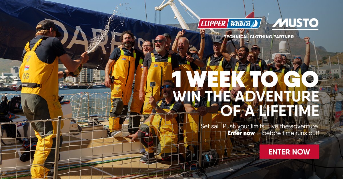 Have you entered the Musto X Clipper Race Win a Leg Competition yet? Then don’t wait any longer, just 1 week to go for the chance to experience something truly unforgettable.  

Find out what’s involved and how to enter: bit.ly/3Gg9OE4