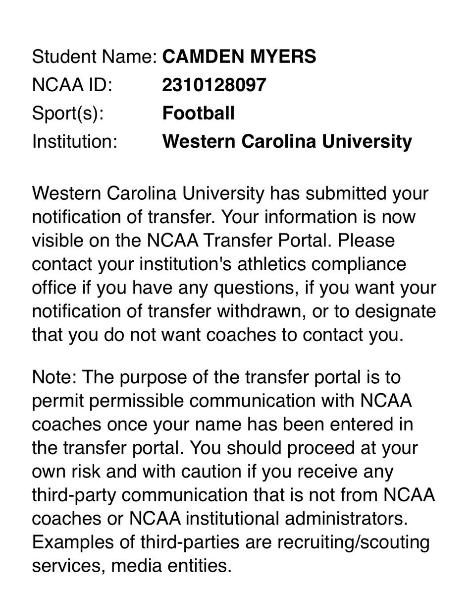 Officially in the portal with 4 years of eligibility remaining!