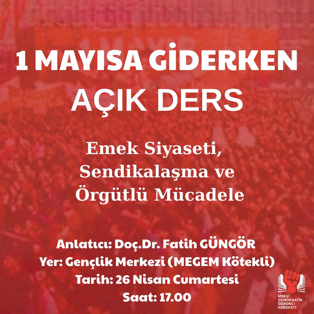 "Emek bizim, gelecek bizim!"
1 Mayıs’a giderken, üniversitelilerle emeği konuşuyoruz:
Sendikalaşma, güvencesizlik, sömürü ve mücadele yolları…
Gençlik sözünü söylemek, birlikte örgütlenmek için yarin kötekli gençlik merkezinde buluşuyor!
Sen yoksan bir kişi eksiğiz.