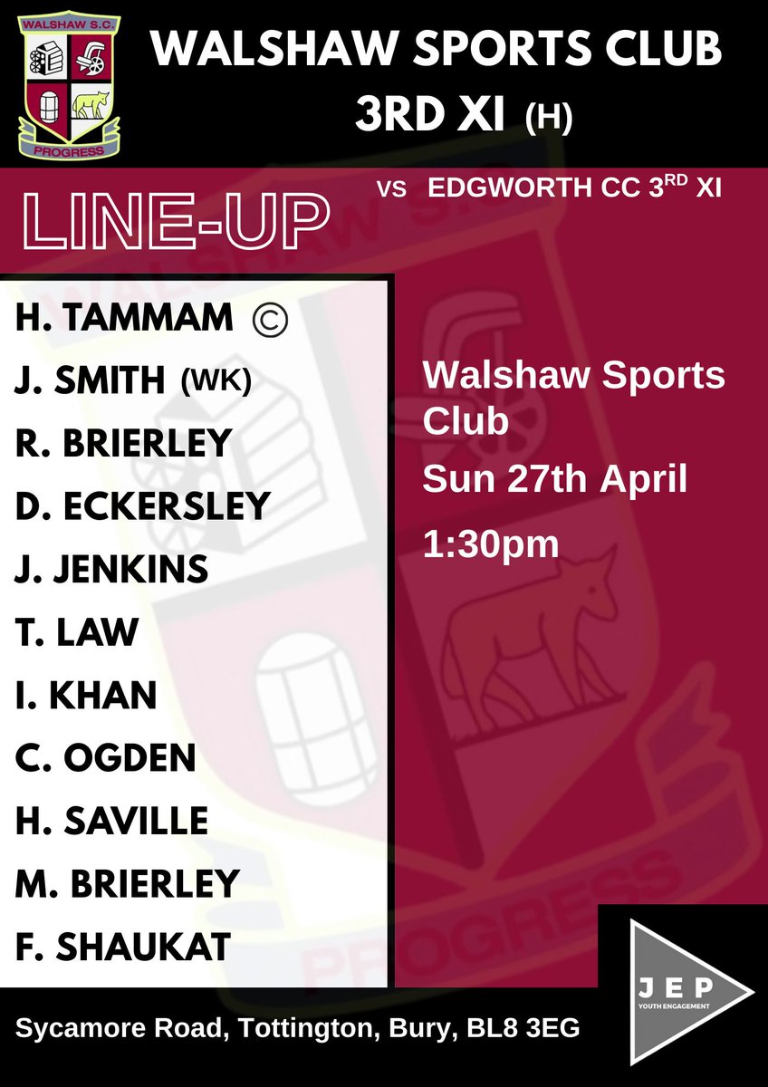 Walshaw Cricket (@walshawcricket) on Twitter photo Weekend schedule
Friday night open ladies training - all welcome - plus junior training
SAT 12:30pm
1s v <a href="/SaddleworthCC/">Saddleworth Cricket Club</a> away
2s v <a href="/A_LadysmithCC/">AshtonLadysmithCC</a> 1s home
SUN
U13s v <a href="/StandCricket/">Stand CC</a> home 9:30am
3s v <a href="/EdgworthCRC/">Edgworth Cricket & Recreation Club</a> home 1:30pm Weekend schedule
Friday night open ladies training - all welcome - plus junior training
SAT 12:30pm
1s v <a href="/SaddleworthCC/">Saddleworth Cricket Club</a> away
2s v <a href="/A_LadysmithCC/">AshtonLadysmithCC</a> 1s home
SUN
U13s v <a href="/StandCricket/">Stand CC</a> home 9:30am
3s v <a href="/EdgworthCRC/">Edgworth Cricket & Recreation Club</a> home 1:30pm