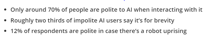 Hay 12% de los usuarios de los chatbots de IA que le hablan amablemente por miedo a que tomen el poder. Tranquilizador (vía el newsletter de IA ChequIAdo Innovación) techradar.com/computing/arti…