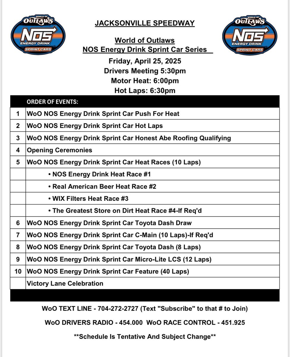Tonight’s @JaxSpeedway schedule👇

Nothin’ but 410 Sprint Cars in the Land of Lincoln! 🙌