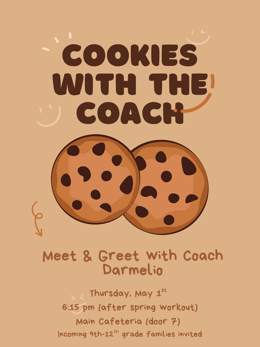 All 9th-12th grade players (as of fall 2025) and their families are invited to stop by for a meet and greet with Coach Darmelio on Thursday, May 1st!
